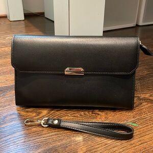 Black leather wristlet clutch with gold accents  from DSW NWOT